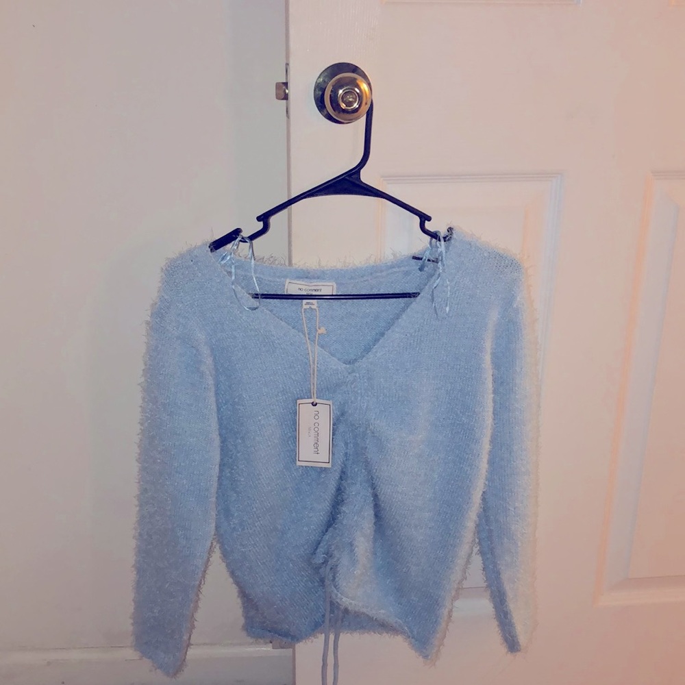 No Comment V Neck Baby Blue Sweater